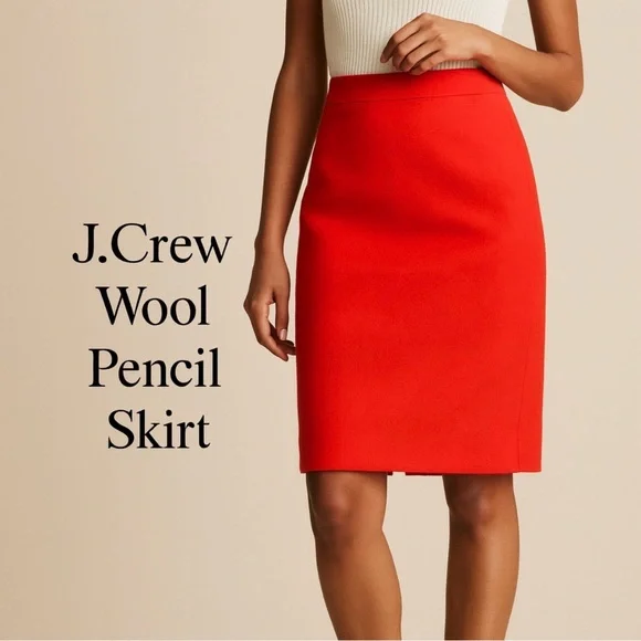 J. Crew The Pencil Skirt Red Wool Professional Skirt Size 0 - Picture 1 of 8